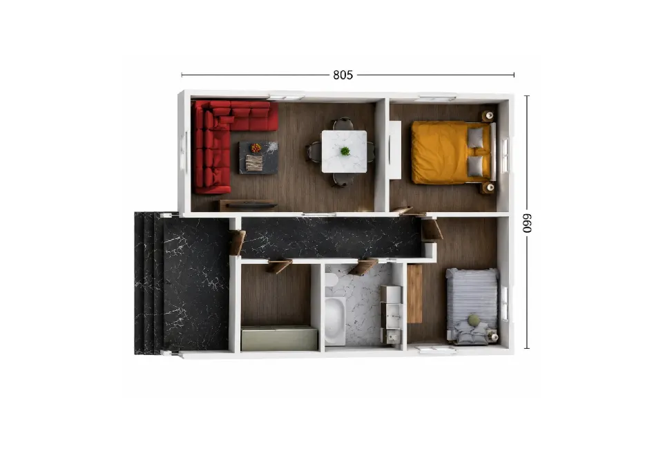 PE005 - 2+1 55 m² Prefabrik Ev