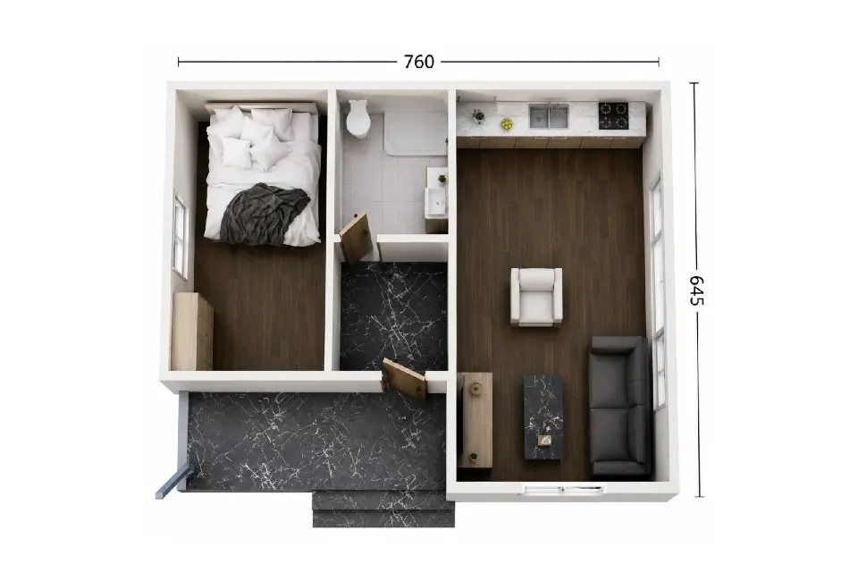 PE003 - 2+0 50 m² Prefabrik Ev